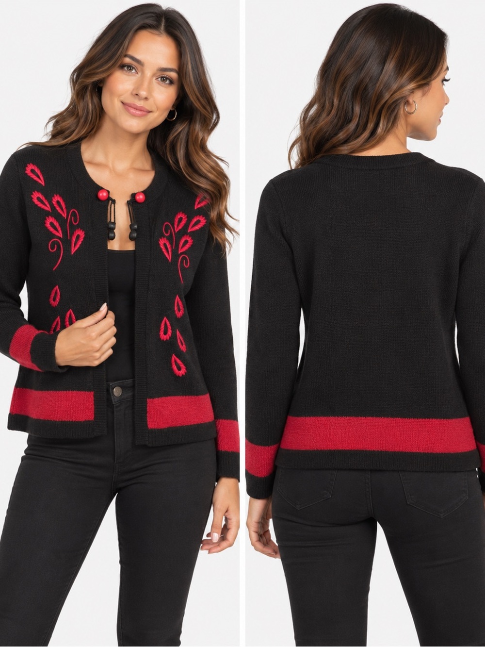 100% Alpaca Style embroidered long sleeve Cardigan L